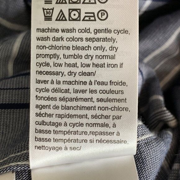 Mens Calvin Klein Plaid Body Fit Shirt Large Navy Snap Closure 3744 EUC Stretch - Picture 10 of 10